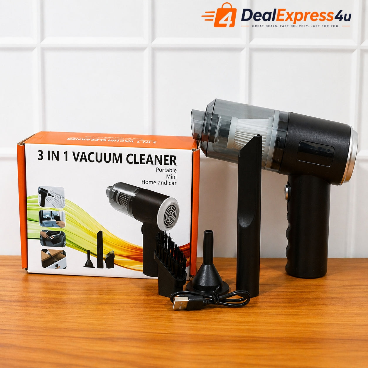 3-in-1 Mini Car Vacuum Cleaner โ Wireless Rechargeable Handheld Vacuum, Blower & Dust Cleaner (High Power Suction for Car & Home)