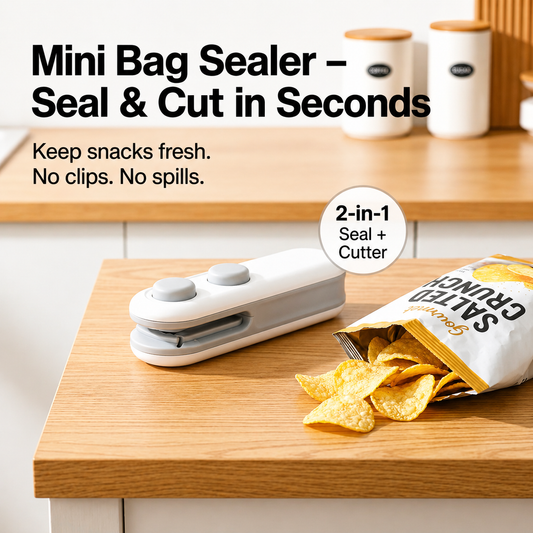 Mini Bag Sealer 2-in-1 – Portable Heat Sealer & Cutter | Keep Snacks Fresh Anytime (USB Rechargeable)