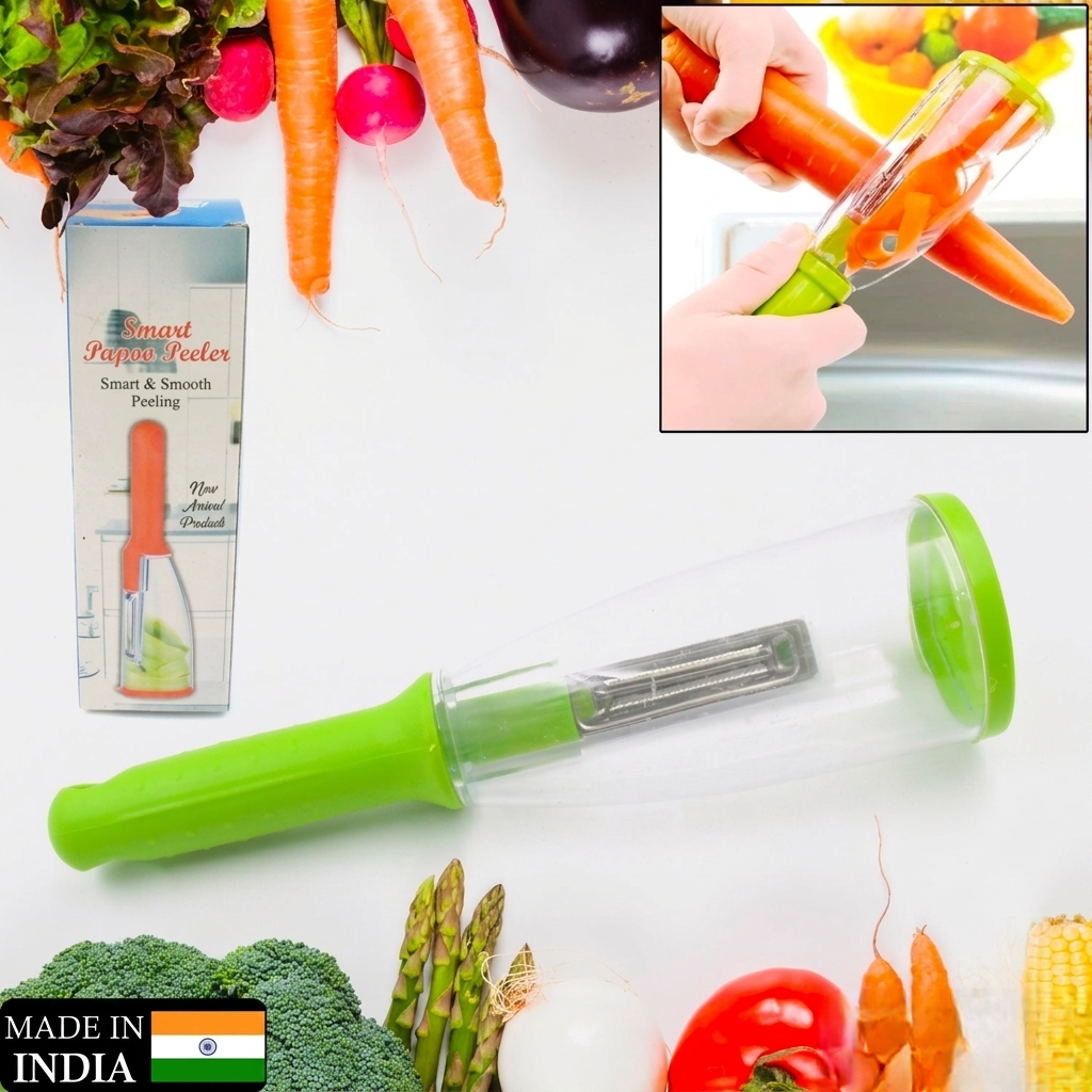 2-in-1 Vegetable & Fruit Peeler with Storage Container | Stainless Steel Blade Multipurpose Kitchen Peeling Tool (Green)
