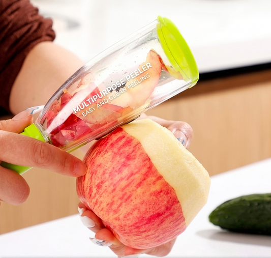 2-in-1 Vegetable & Fruit Peeler with Storage Container | Stainless Steel Blade Multipurpose Kitchen Peeling Tool (Green)