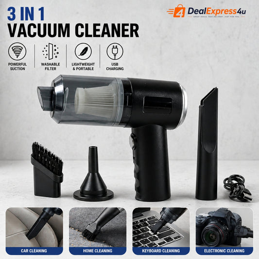 3-in-1 Mini Car Vacuum Cleaner – Wireless Rechargeable Handheld Vacuum, Blower & Dust Cleaner (High Power Suction for Car & Home)