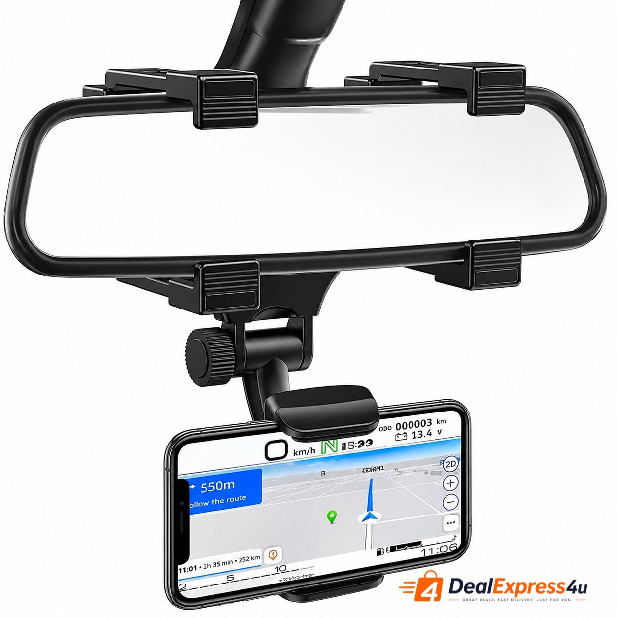 360° Rotating Car Phone Holder – Rear View Mirror Mount (Universal, Black)