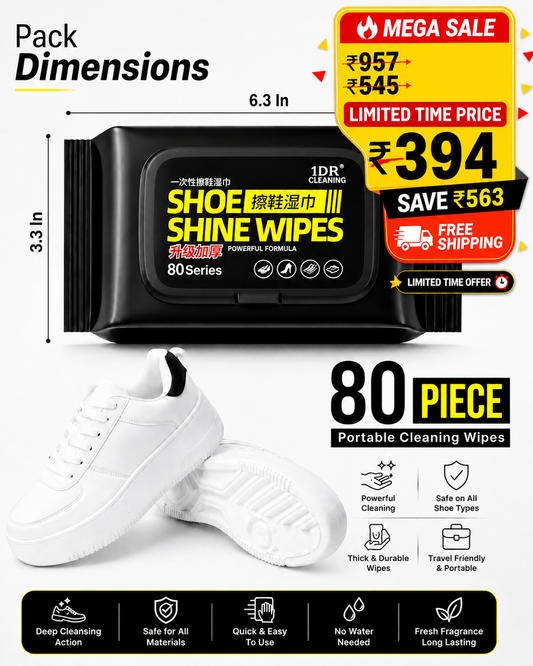 Shoe Cleaning Wet Wipes (80 Pack) – Instant Shoe Cleaner | Travel-Friendly, No Water Needed | Safe for All Shoes