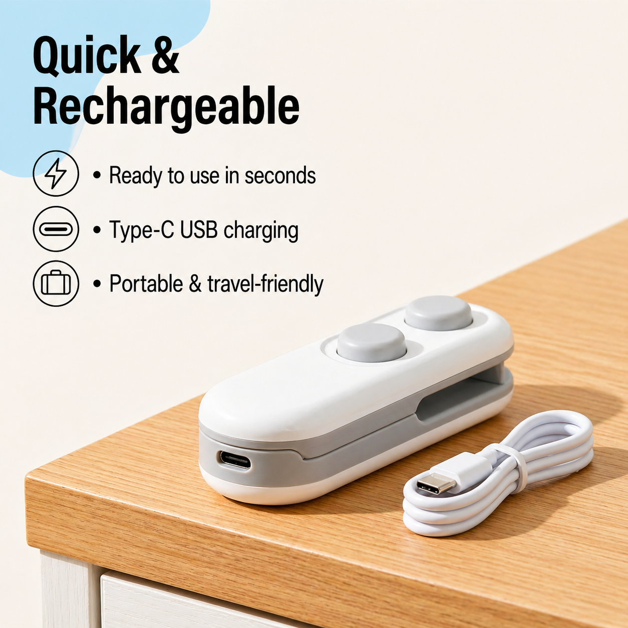 Mini Bag Sealer 2-in-1 – Portable Heat Sealer & Cutter | Keep Snacks Fresh Anytime (USB Rechargeable)