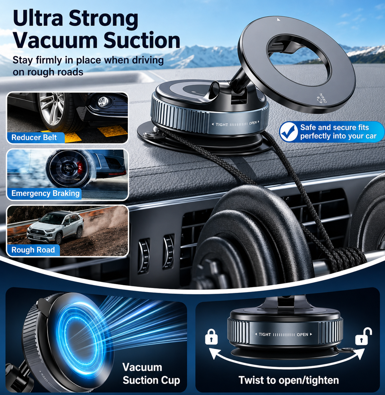 360° Vacuum Magnetic Phone Mount – N52 Super Strong Grip 🧲 | Ultra Suction Holder for Car, Shower & Desk (No Fall, No Shake)