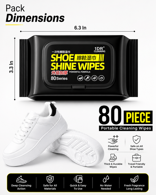 Shoe Cleaning Wet Wipes (80 Pack) – Instant Shoe Cleaner | Travel-Friendly, No Water Needed | Safe for All Shoes