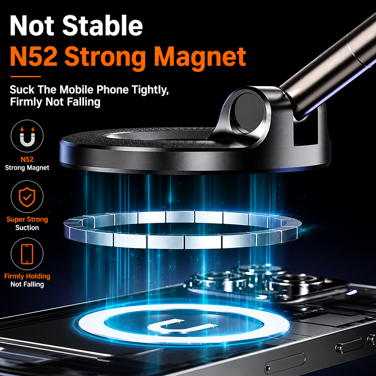 360° Vacuum Magnetic Phone Mount – N52 Super Strong Grip 🧲 | Ultra Suction Holder for Car, Shower & Desk (No Fall, No Shake)