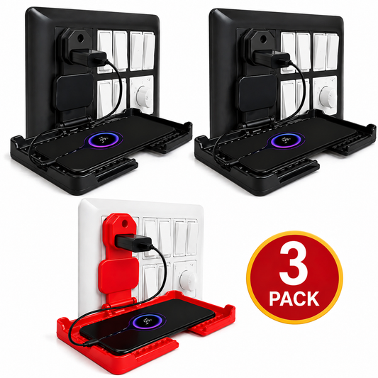 Foldable Wall Mobile Holder (Pack of 3) – Charging Stand for Safe & Tangle-Free Use (Red/Black)