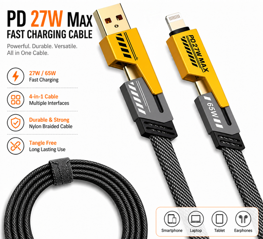 4-in-1 Fast Charging Cable – PD 60W USB-C to Lightning & USB-A Multi Charging Cable (Universal, Durable)